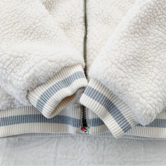 Gap x Sarah Jessica Parker Hooded Fleece Bunny Bomber Jacket, Ivory Pearl - Picture 3 of 5